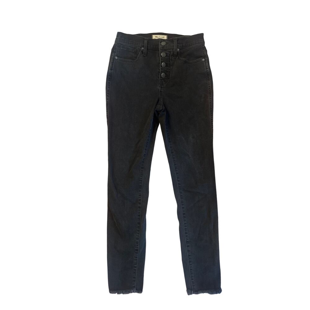 26 Madewell 10" High Rise Skinny Berkeley Black Jeans Denim Pants Button Through